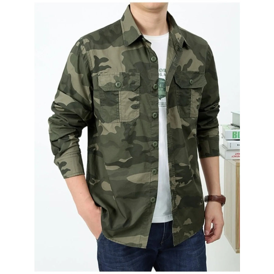Men’s Plus Size Camouflage Print Long Sleeve Shirt Apparel and Accessories