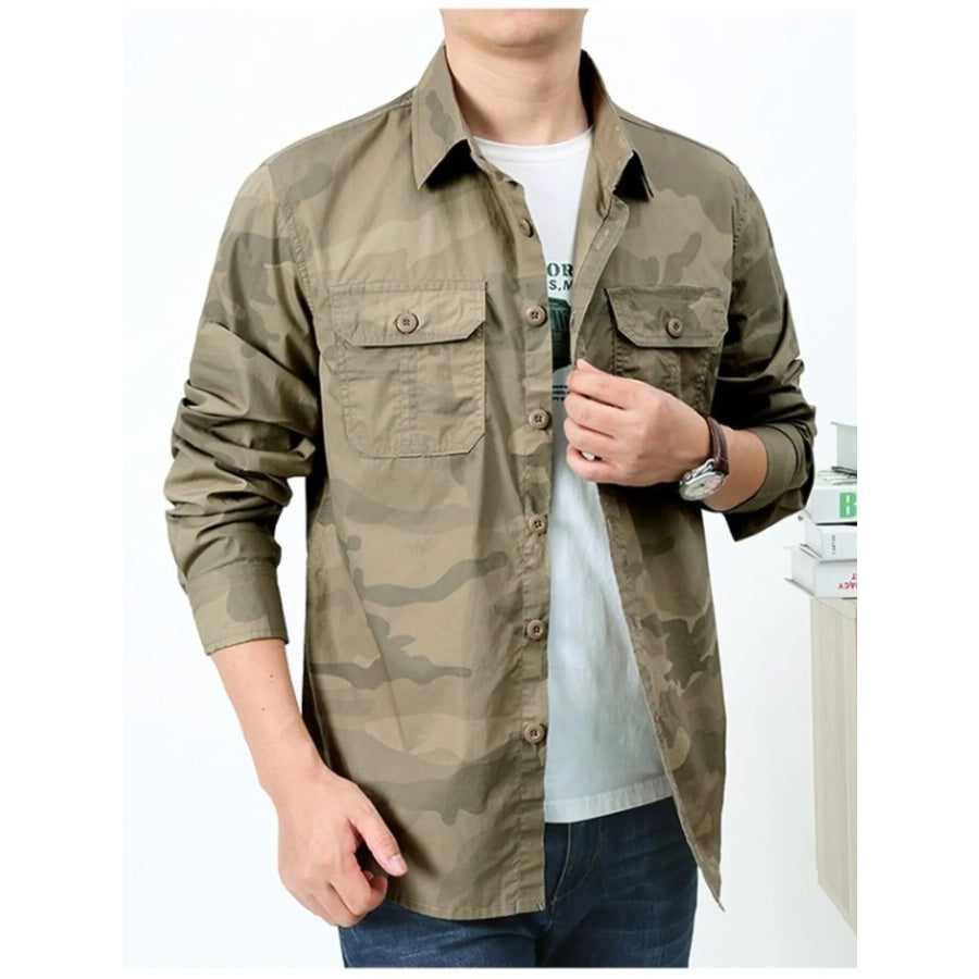 Men’s Plus Size Camouflage Print Long Sleeve Shirt Apparel and Accessories