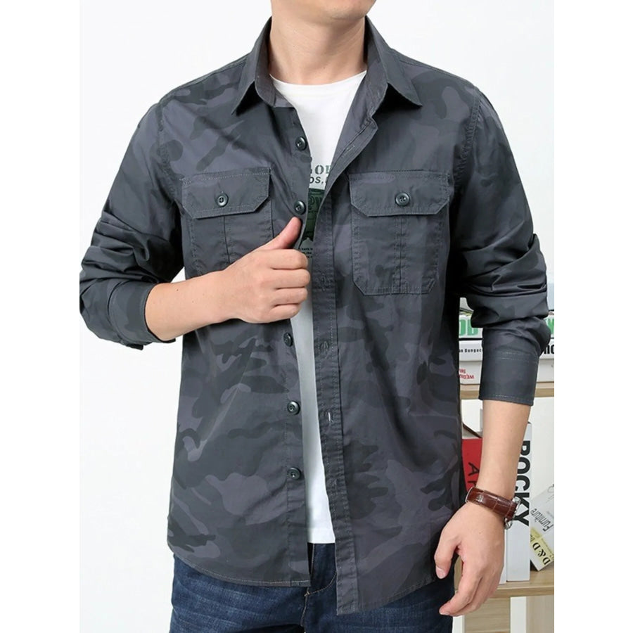 Men’s Plus Size Camouflage Print Long Sleeve Shirt Apparel and Accessories