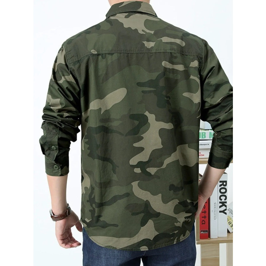 Men’s Plus Size Camouflage Print Long Sleeve Shirt Apparel and Accessories