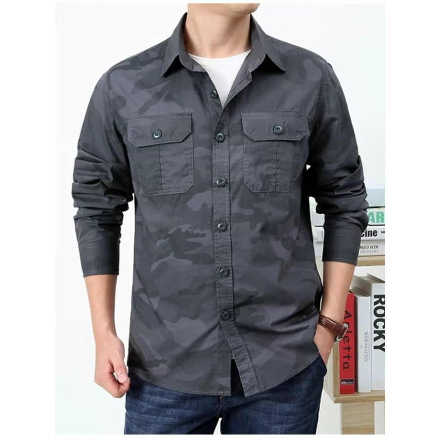 Men’s Plus Size Camouflage Print Long Sleeve Shirt Apparel and Accessories