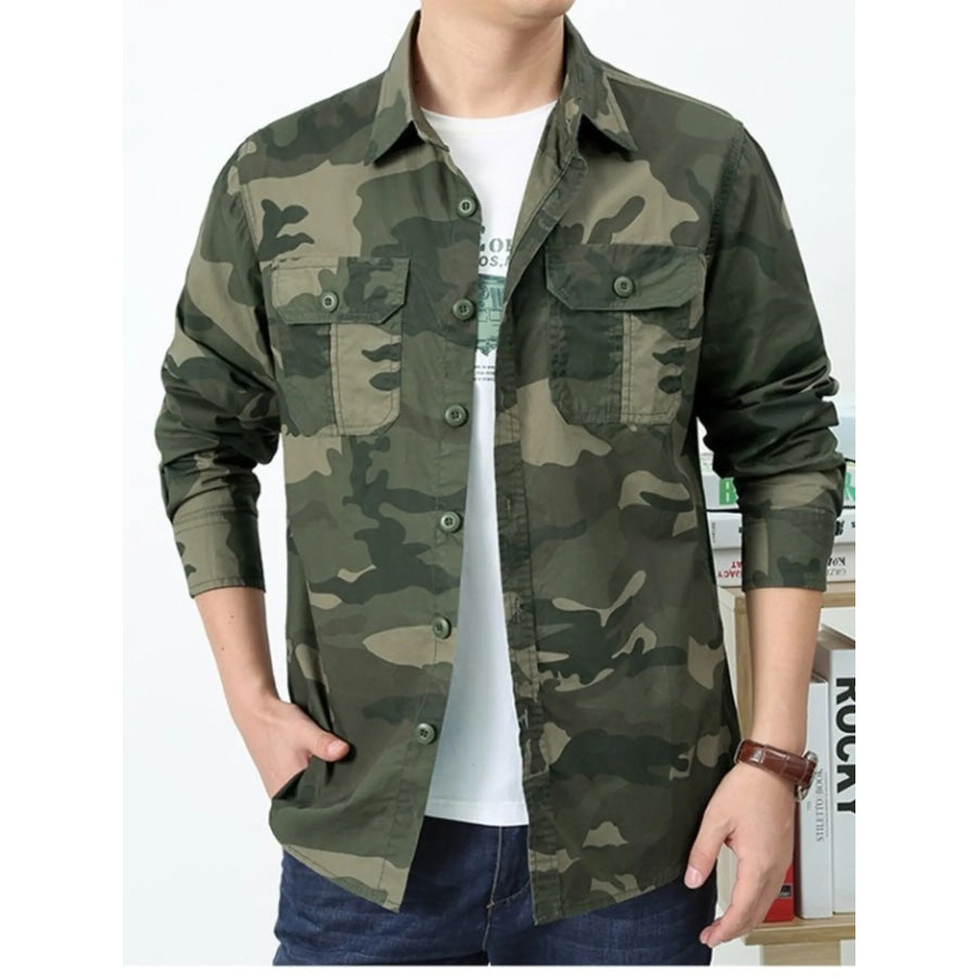 Men’s Plus Size Camouflage Print Long Sleeve Shirt Army Green / M Apparel and Accessories