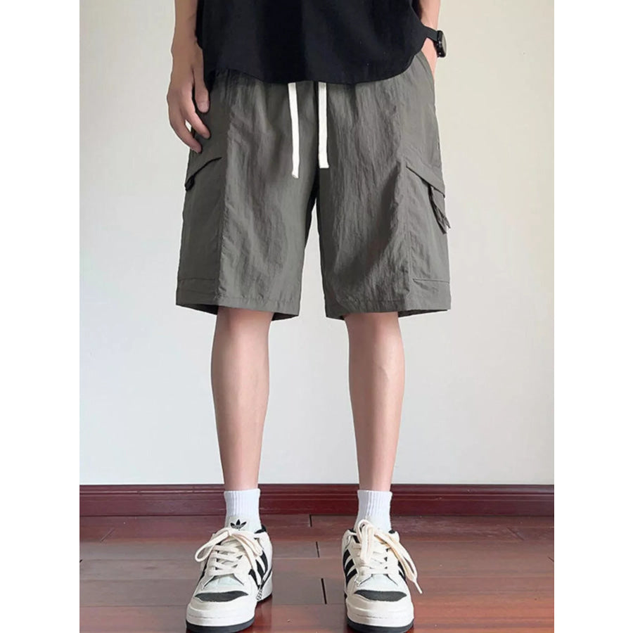 Men’s Plus Size Cargo Shorts with Drawstring Gray Green / M Apparel and Accessories