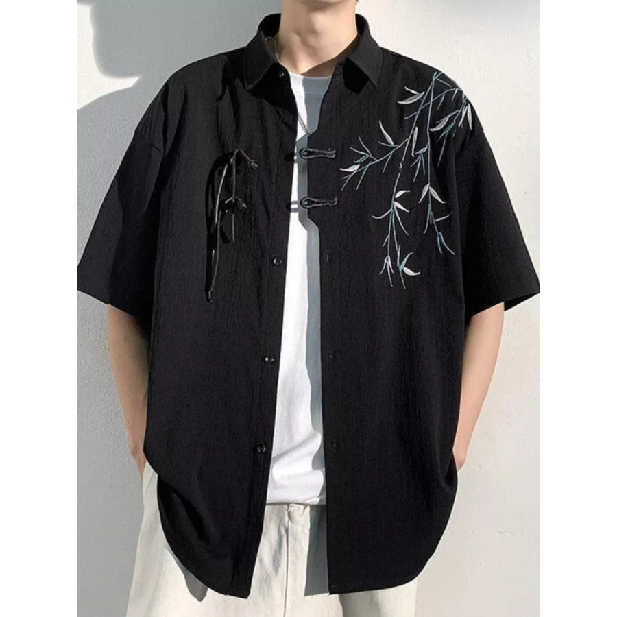 Men’s Plus Size Casual Bamboo Print Half Sleeve Shirt Black / M Apparel and Accessories