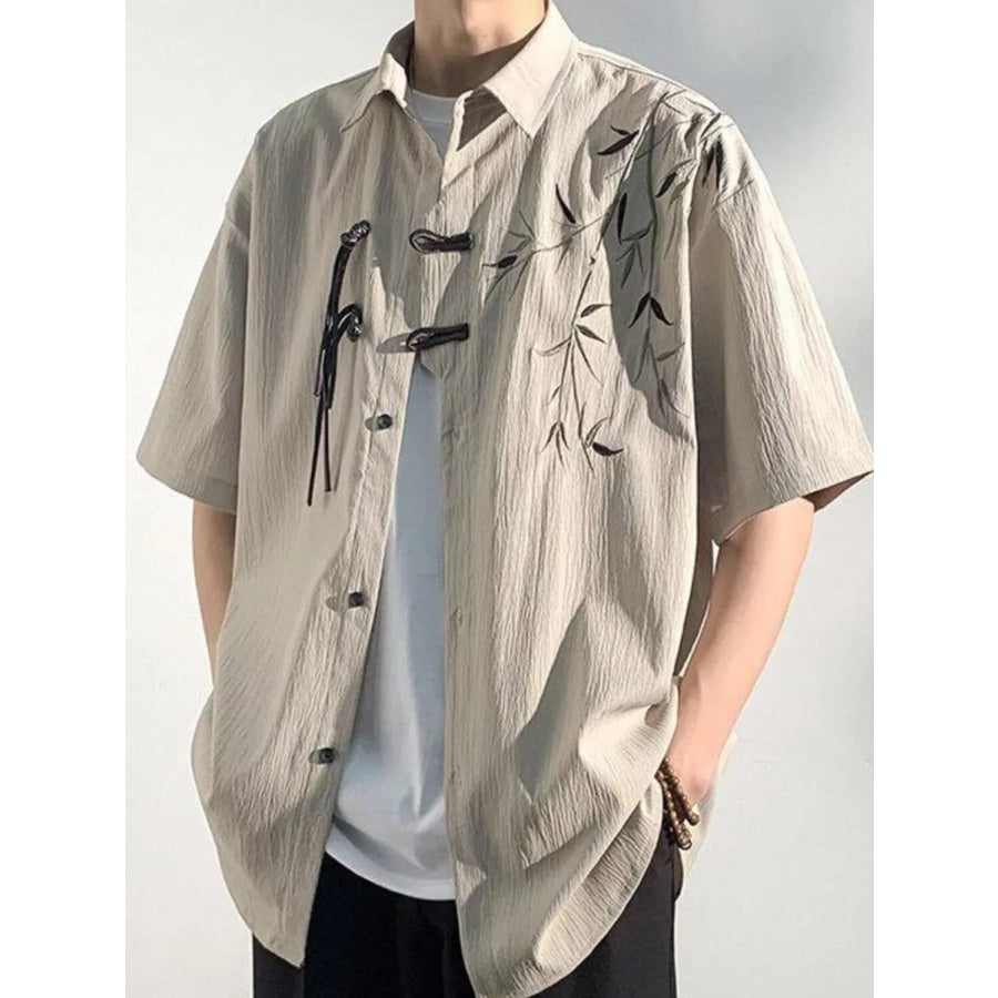 Men’s Plus Size Casual Bamboo Print Half Sleeve Shirt Khaki / M Apparel and Accessories