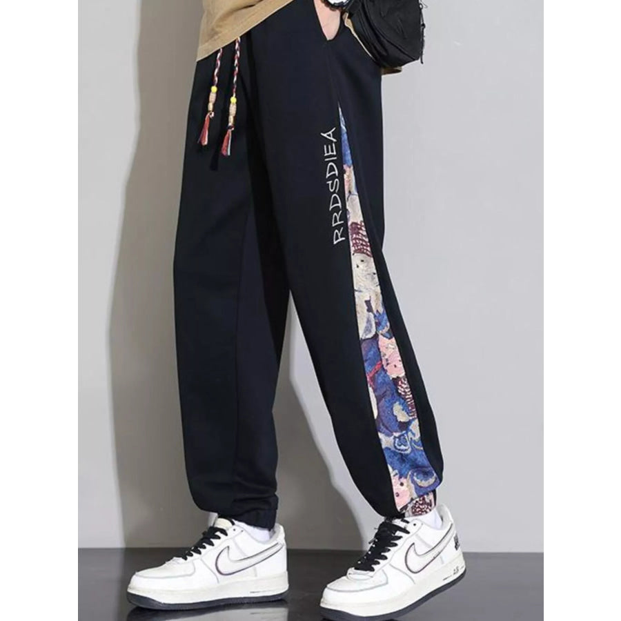Men’s Plus Size Casual Bear Print Side Panel Sweatpants Black / M Apparel and Accessories