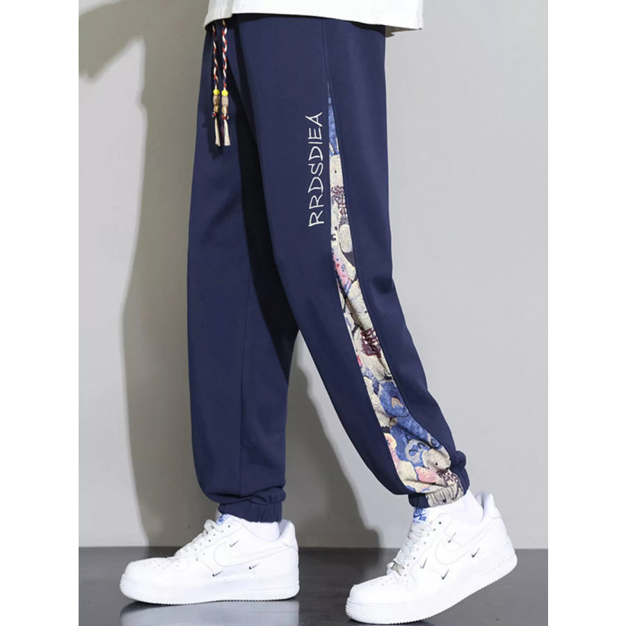 Men’s Plus Size Casual Bear Print Side Panel Sweatpants Dark Navy / M Apparel and Accessories
