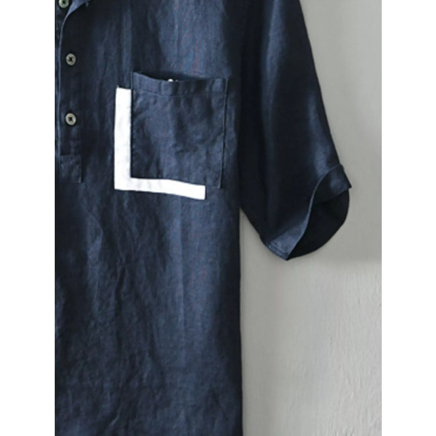 Men’s Plus Size Casual Button Detail Shirt with Pocket Apparel and Accessories
