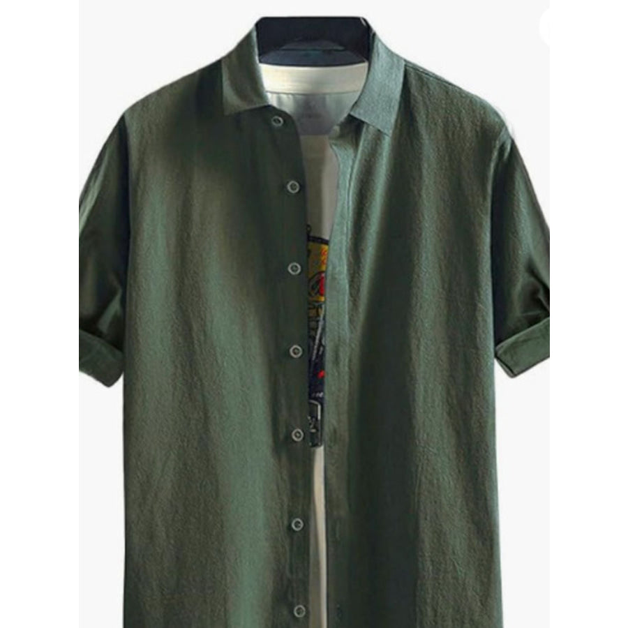 Men’s Plus Size Casual Button-Down Shirt Army Green / M Apparel and Accessories