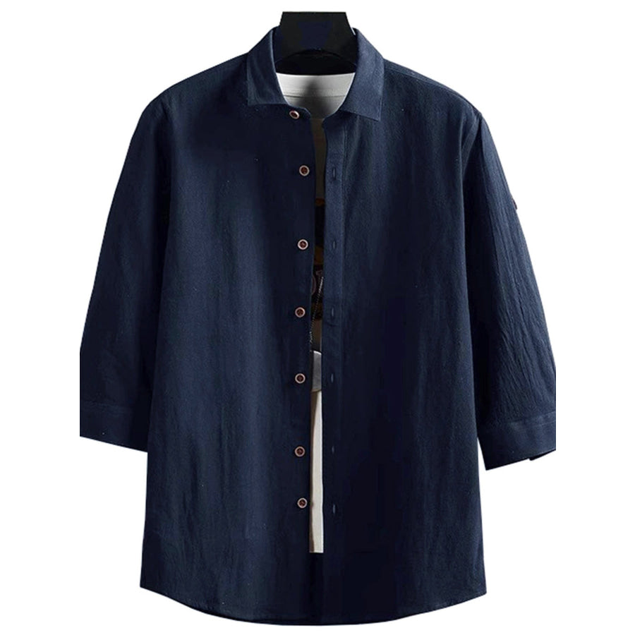Men’s Plus Size Casual Button-Down Shirt Navy Blue / M Apparel and Accessories