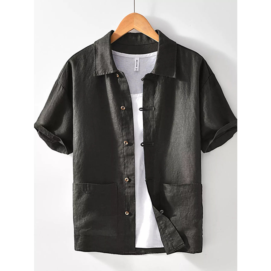 Men’s Plus Size Casual Button Down Short Sleeve Shirt Black / M Apparel and Accessories