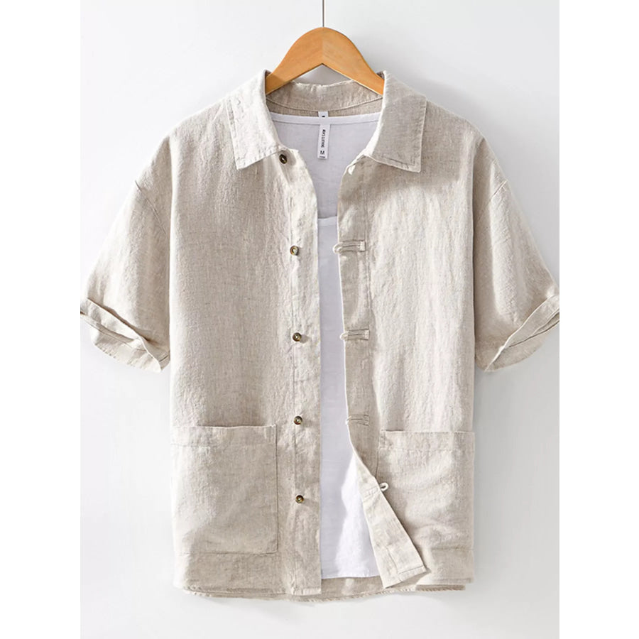 Men’s Plus Size Casual Button Down Short Sleeve Shirt Khaki / M Apparel and Accessories