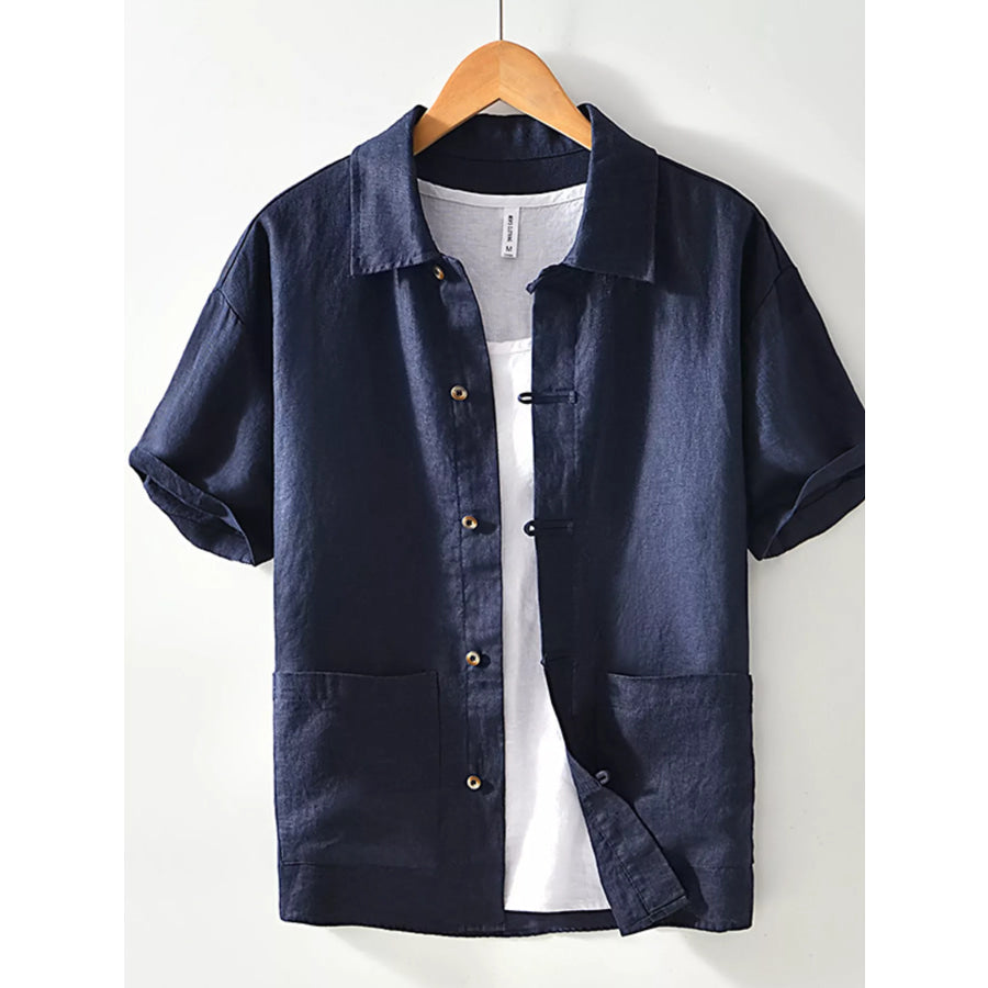 Men’s Plus Size Casual Button Down Short Sleeve Shirt Navy Blue / M Apparel and Accessories