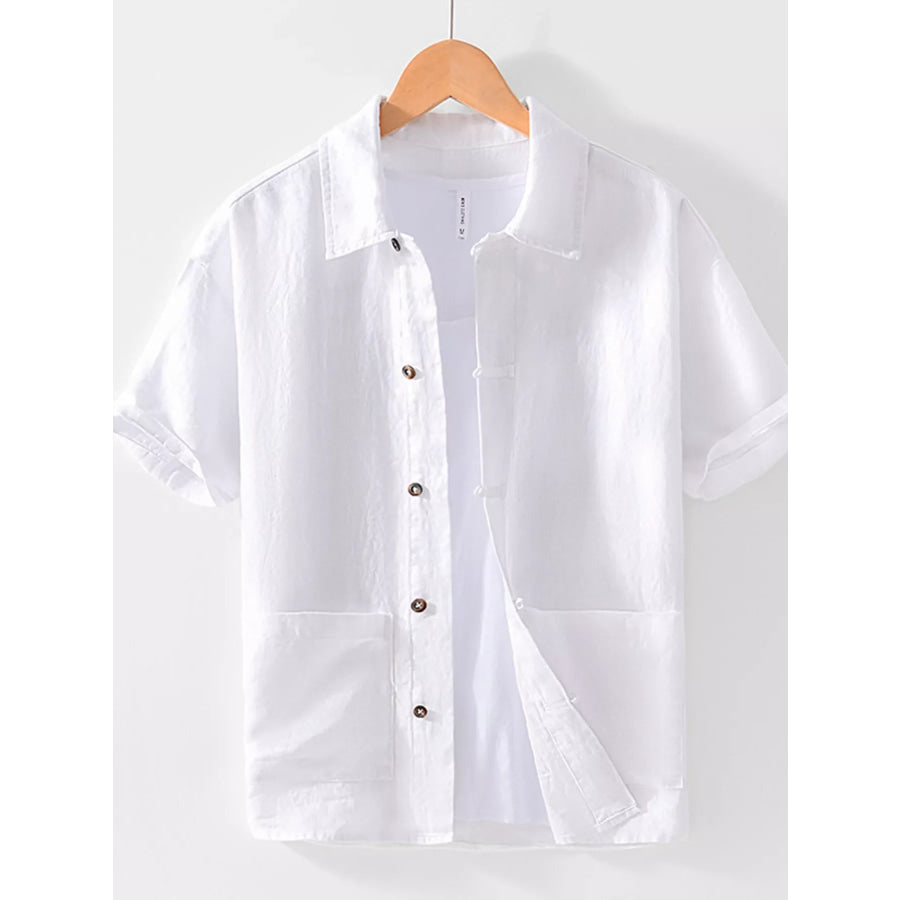 Men’s Plus Size Casual Button Down Short Sleeve Shirt White / M Apparel and Accessories