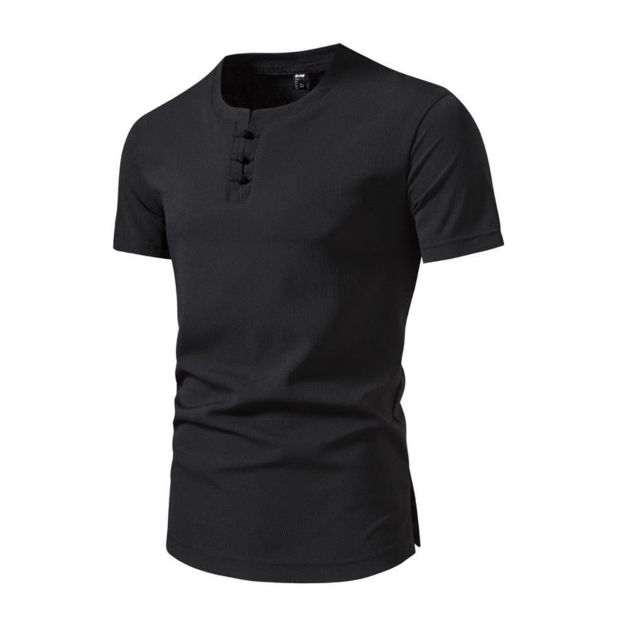 Men’s Plus Size Casual Button Henley T-Shirt Black / M Apparel and Accessories