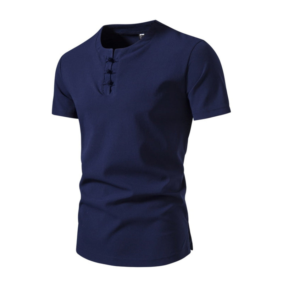 Men’s Plus Size Casual Button Henley T-Shirt Dark Blue / M Apparel and Accessories