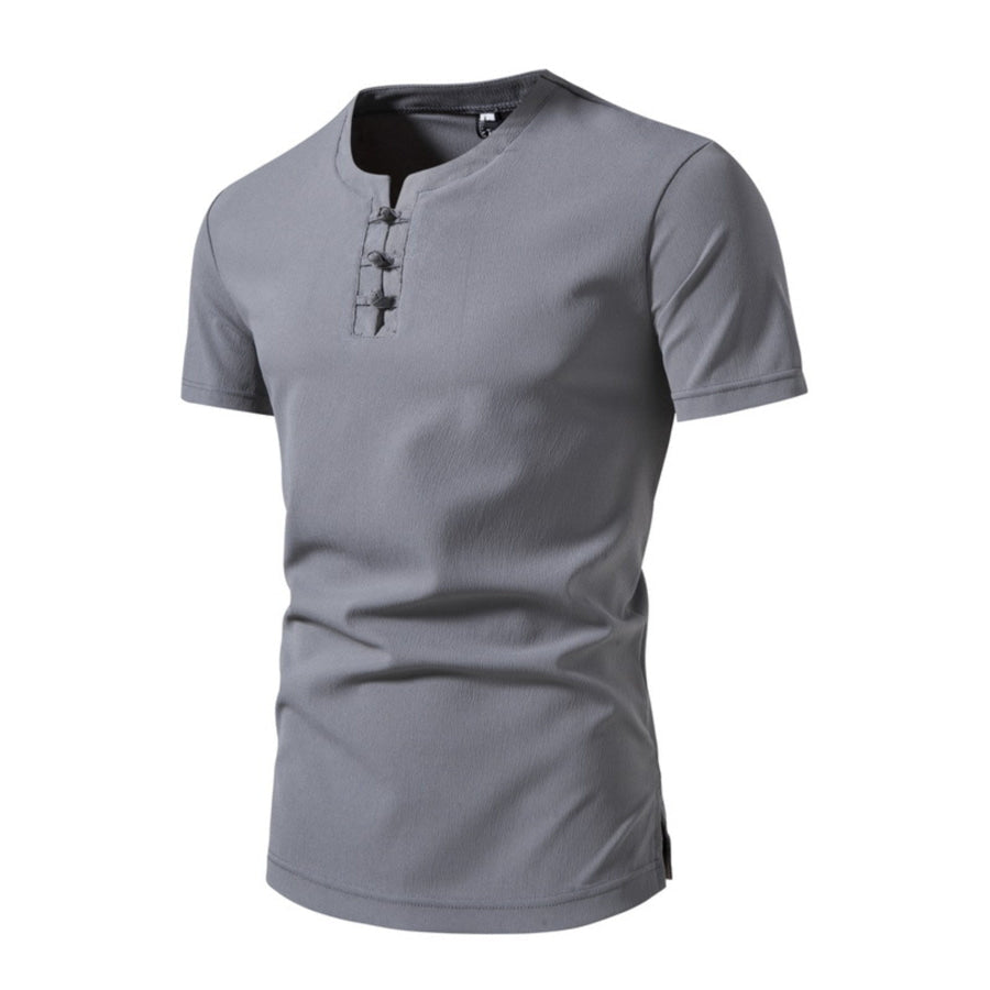 Men’s Plus Size Casual Button Henley T-Shirt Gray / M Apparel and Accessories