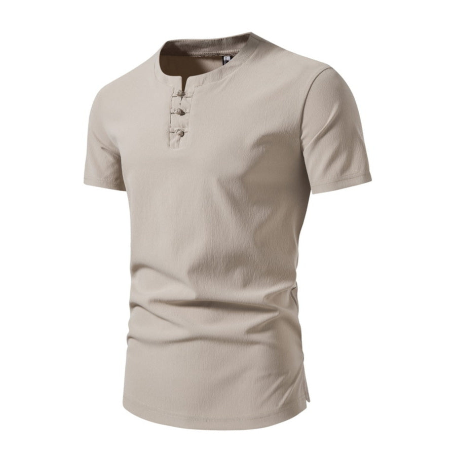 Men’s Plus Size Casual Button Henley T-Shirt Khaki / M Apparel and Accessories