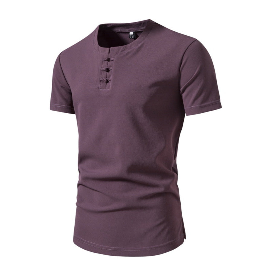 Men’s Plus Size Casual Button Henley T-Shirt Mauve / M Apparel and Accessories