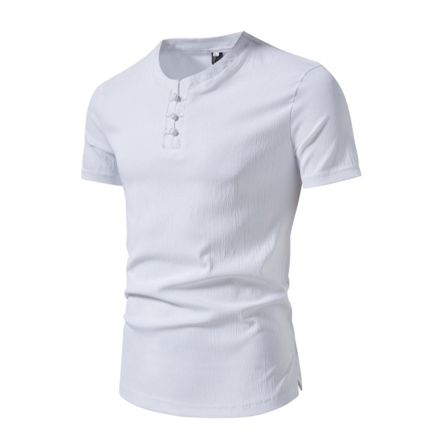 Men’s Plus Size Casual Button Henley T-Shirt White / M Apparel and Accessories