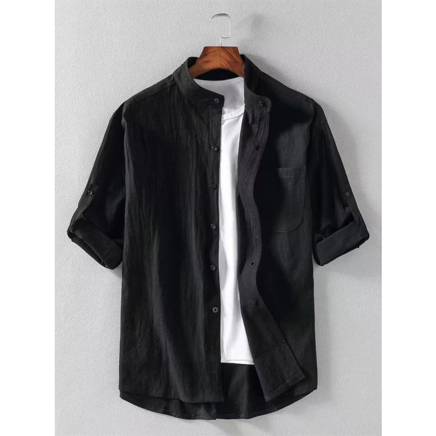 Men’s Plus Size Casual Button Up Long Sleeve Shirt Black / M Apparel and Accessories