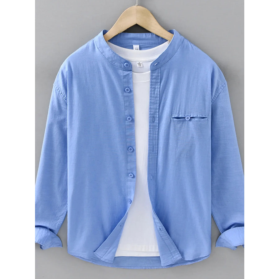Men’s Plus Size Casual Button Up Long Sleeve Shirt Blue / M Apparel and Accessories