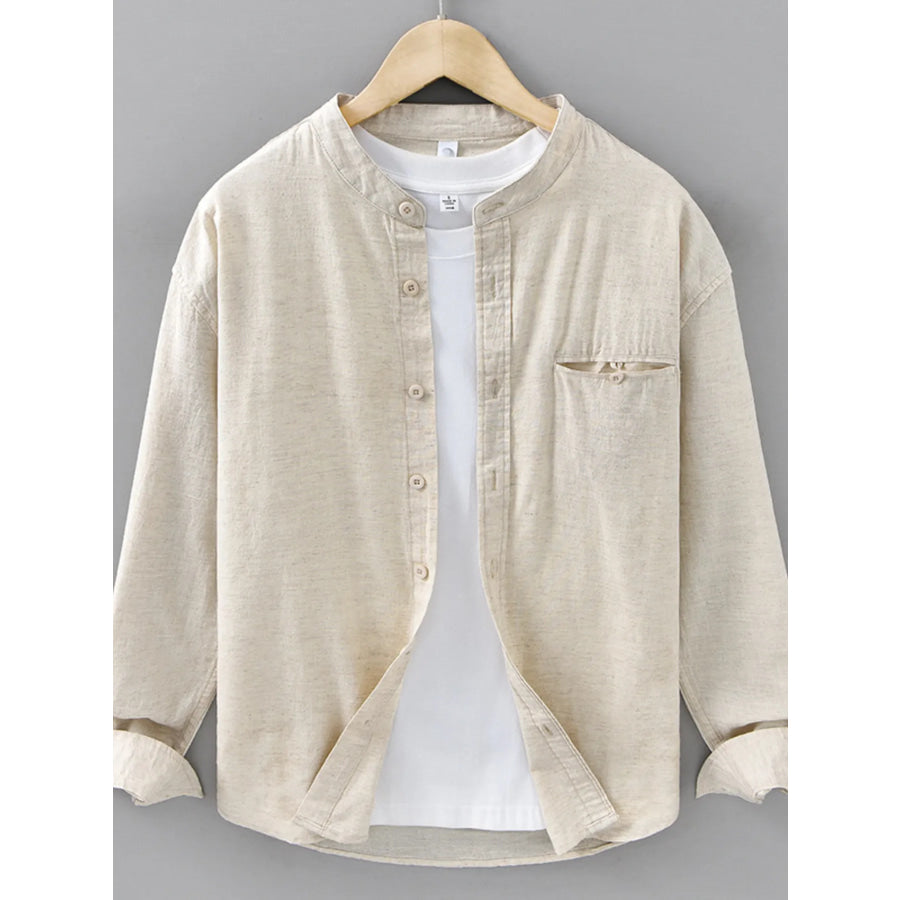Men’s Plus Size Casual Button Up Long Sleeve Shirt Khaki / M Apparel and Accessories