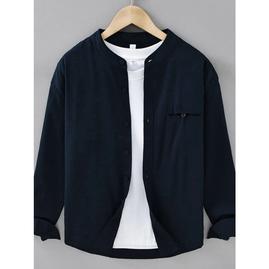 Men’s Plus Size Casual Button Up Long Sleeve Shirt Navy Blue / M Apparel and Accessories