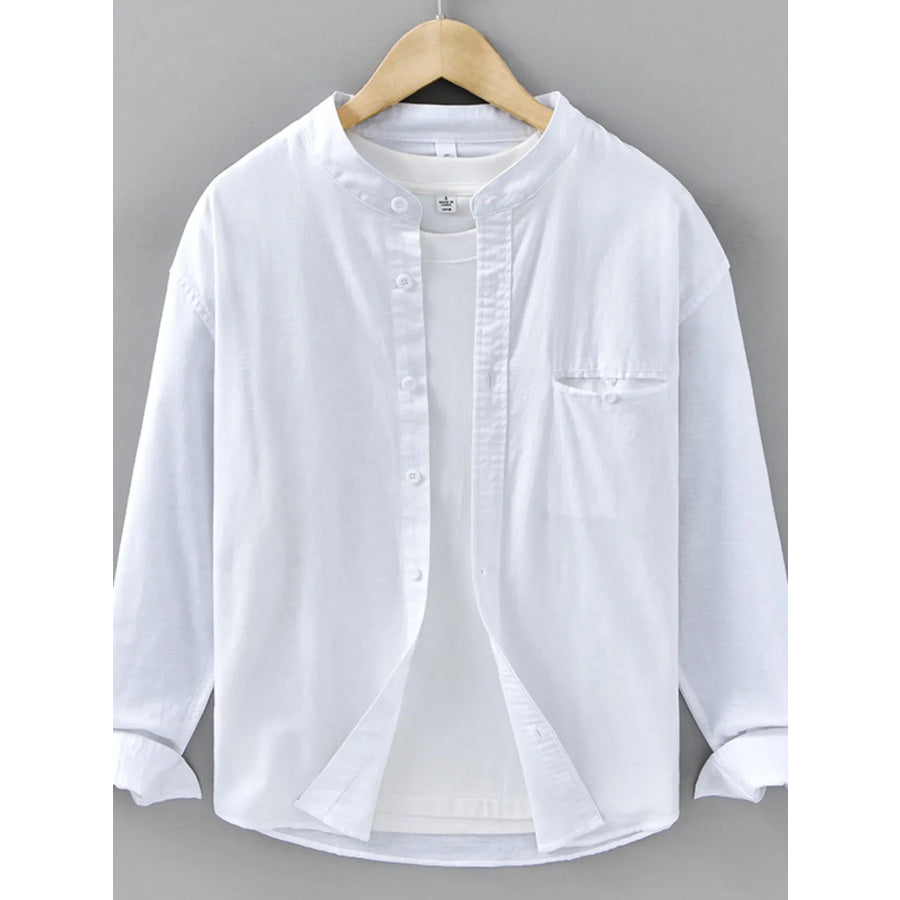 Men’s Plus Size Casual Button Up Long Sleeve Shirt White / M Apparel and Accessories