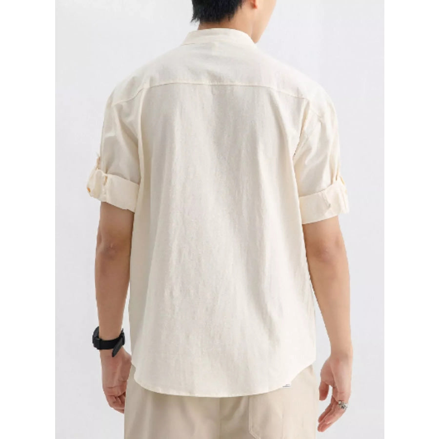 Men’s Plus Size Casual Button Up Roll Up Sleeve Shirt Apparel and Accessories