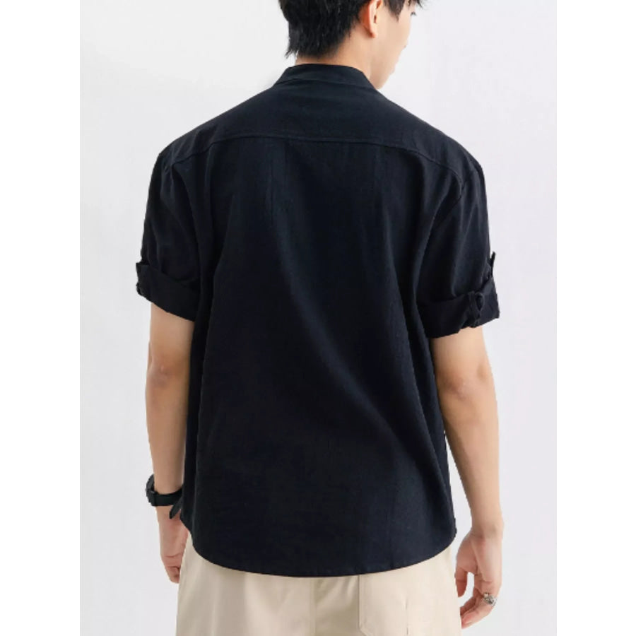 Men’s Plus Size Casual Button Up Roll Up Sleeve Shirt Apparel and Accessories