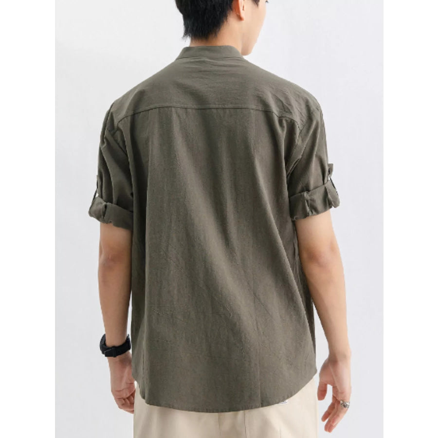 Men’s Plus Size Casual Button Up Roll Up Sleeve Shirt Apparel and Accessories