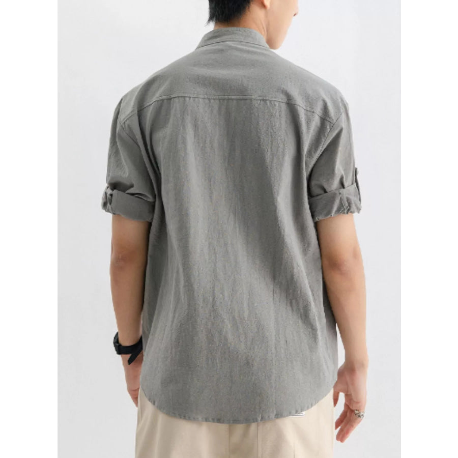 Men’s Plus Size Casual Button Up Roll Up Sleeve Shirt Apparel and Accessories