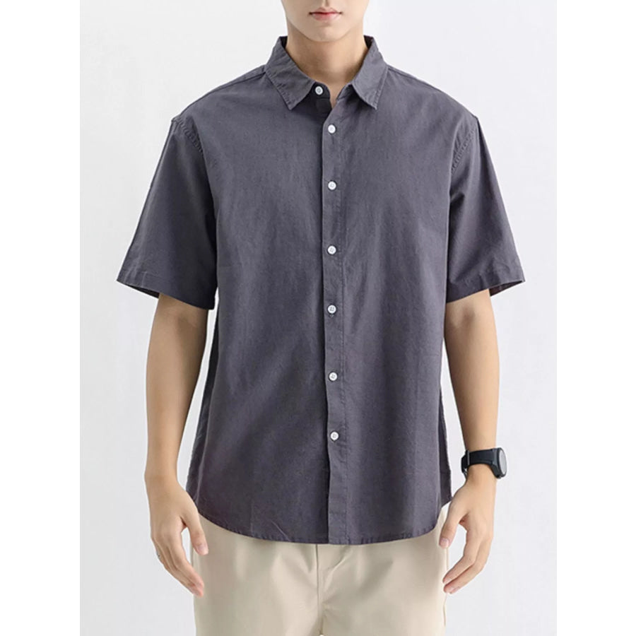 Men’s Plus Size Casual Button Up Shirt Dark Gray / M Apparel and Accessories