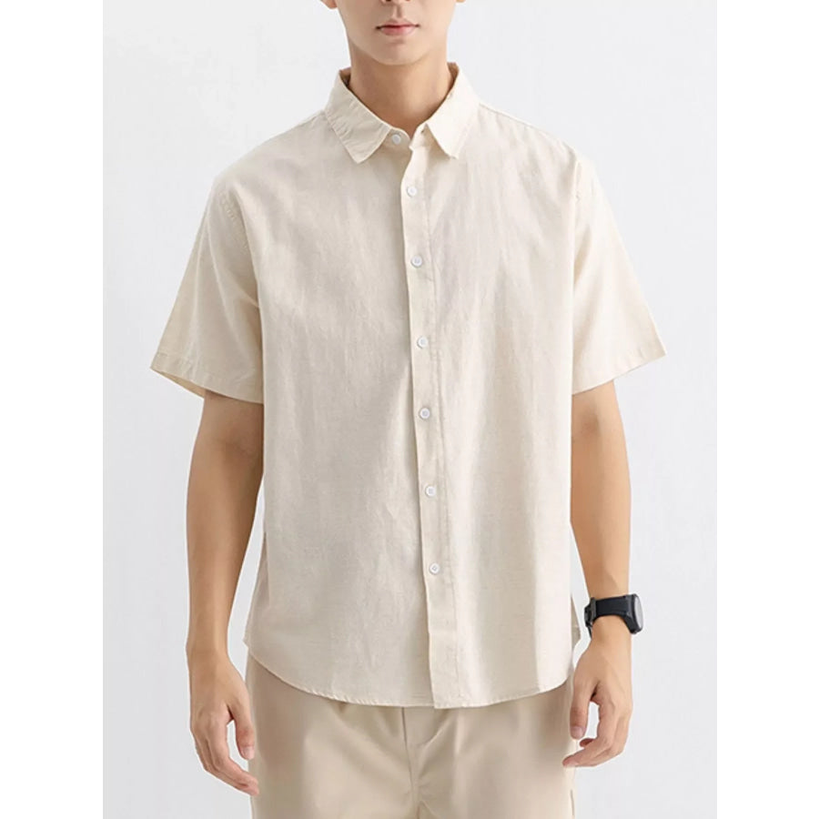 Men’s Plus Size Casual Button Up Shirt Flower Apricot / M Apparel and Accessories