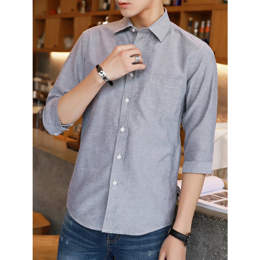 Men’s Plus Size Casual Button Up Shirt Grey / M Apparel and Accessories