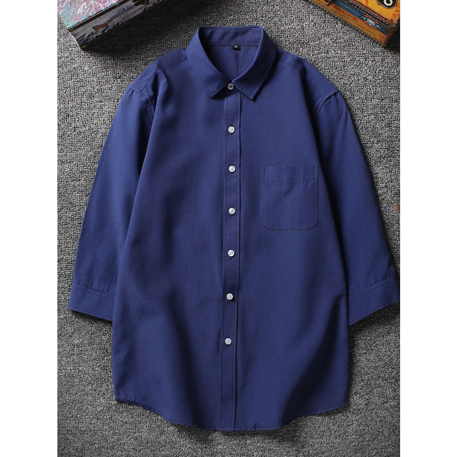 Men’s Plus Size Casual Button Up Shirt Navy / M Apparel and Accessories