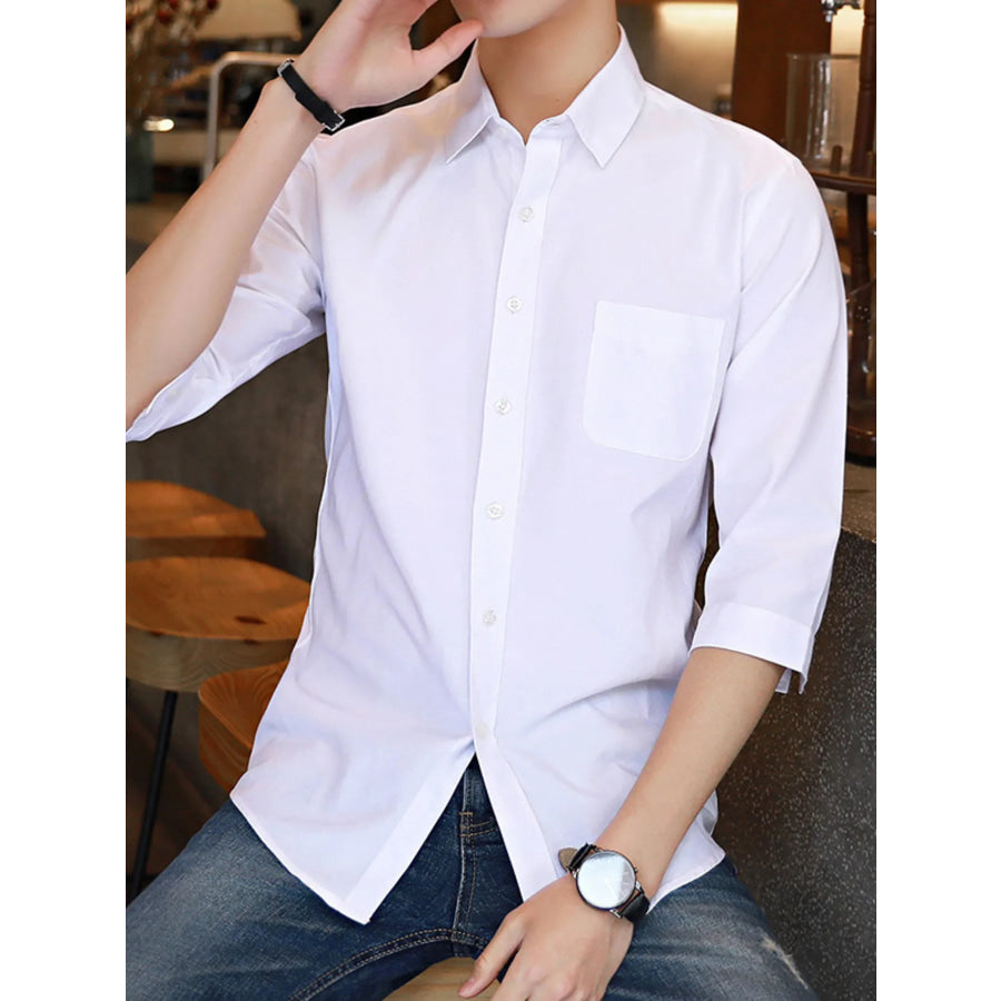 Men’s Plus Size Casual Button Up Shirt White / M Apparel and Accessories