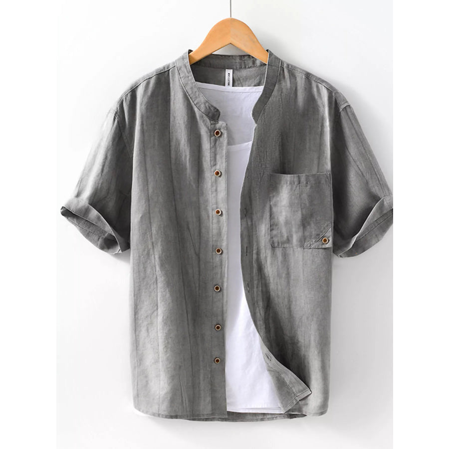 Men’s Plus Size Casual Button Up Short Sleeve Shirt Grey / M Apparel and Accessories