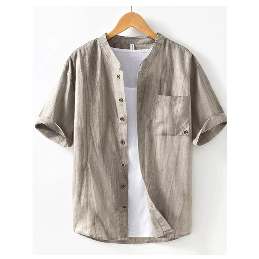 Men’s Plus Size Casual Button Up Short Sleeve Shirt Taupe / M Apparel and Accessories