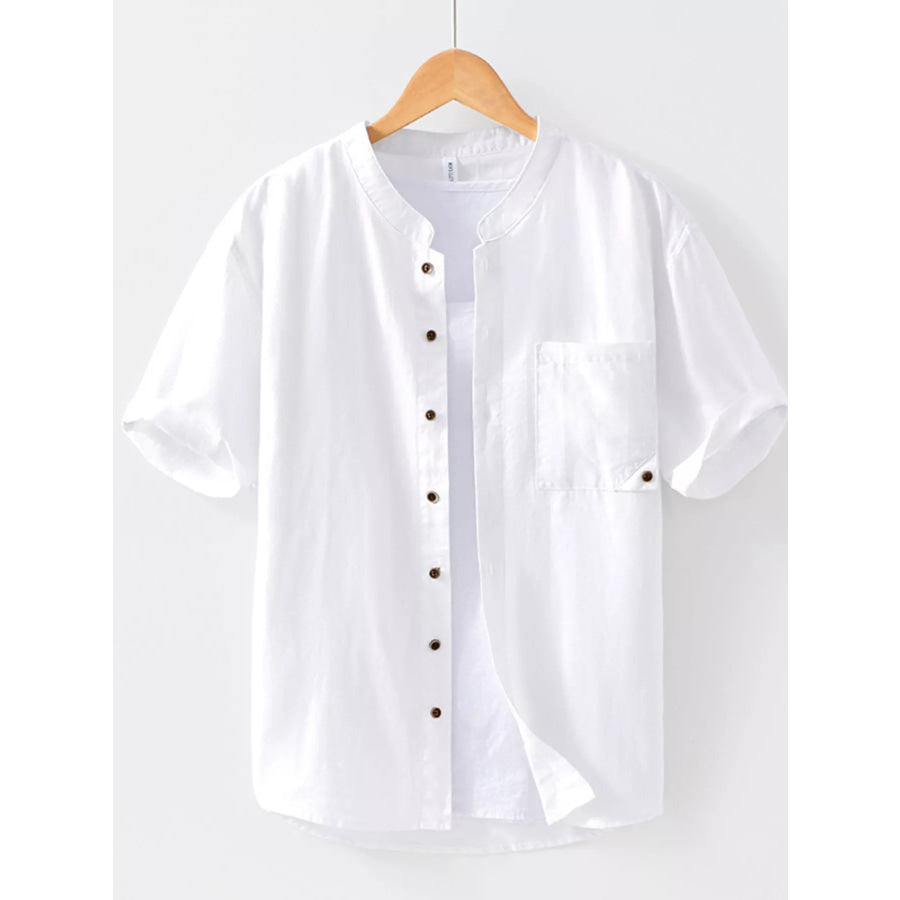 Men’s Plus Size Casual Button Up Short Sleeve Shirt White / M Apparel and Accessories