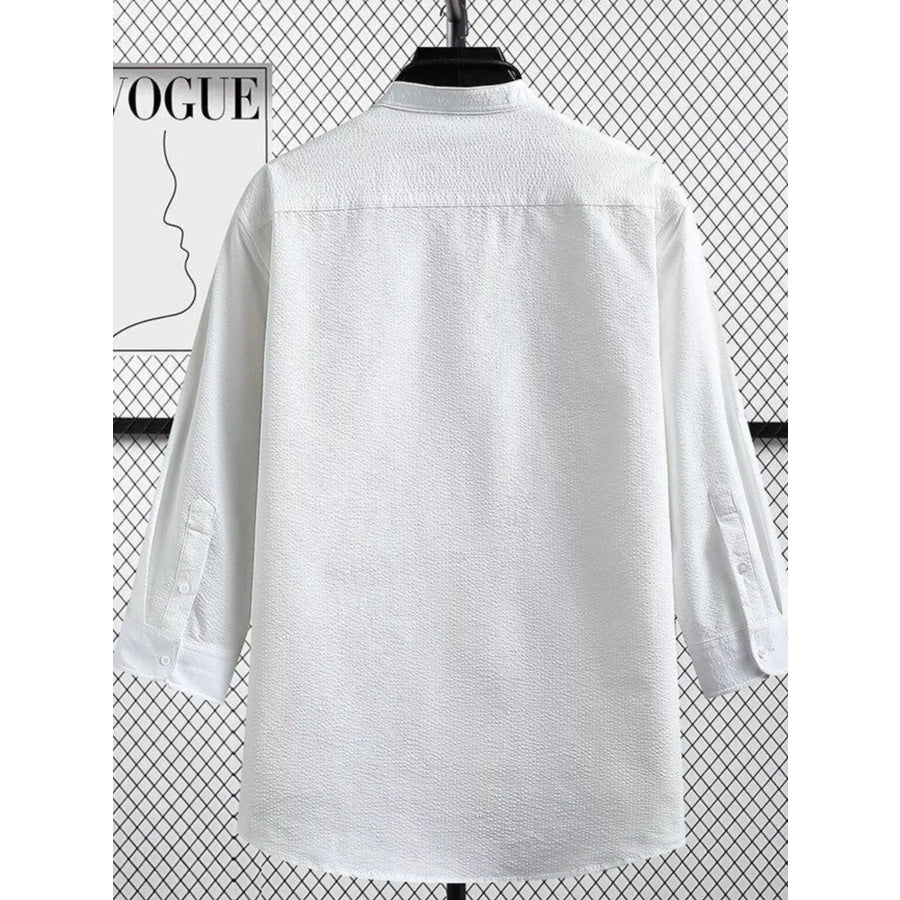 Men’s Plus Size Casual Button Up Three-Quarter Sleeve Shirt Apparel and Accessories