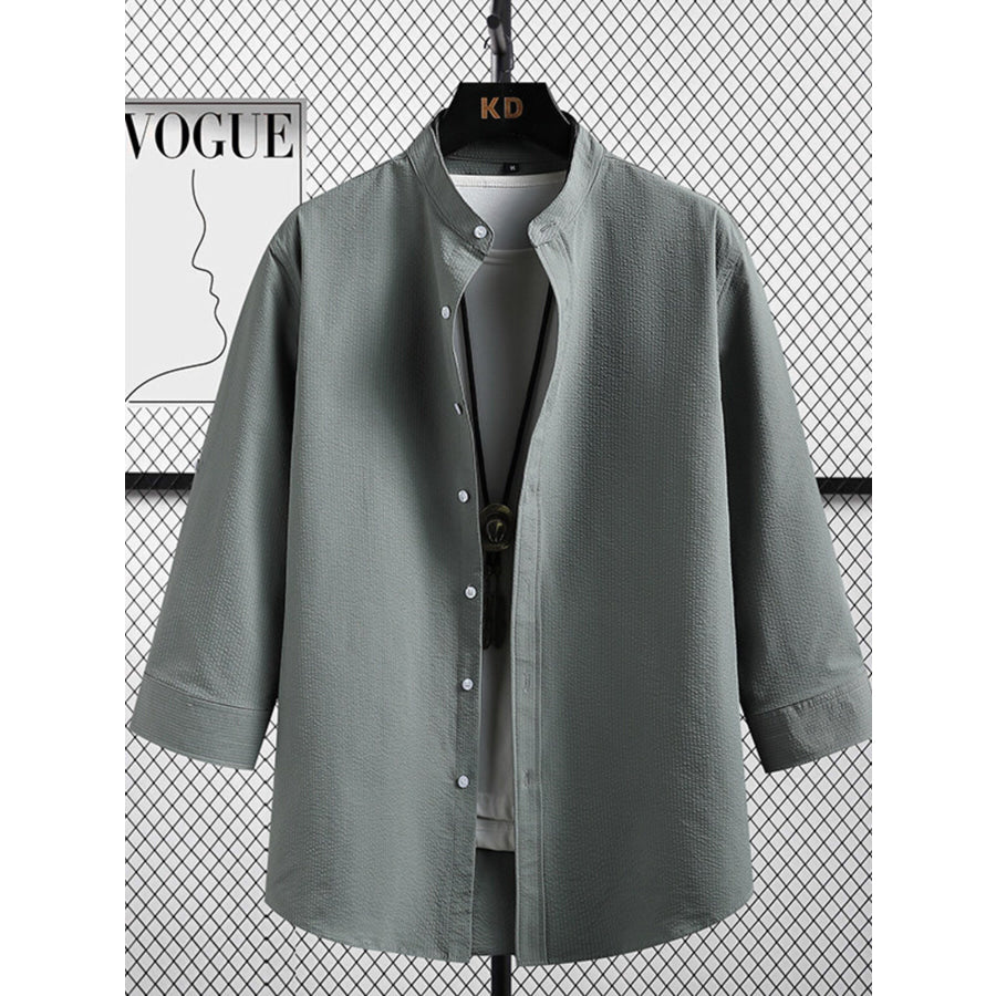Men’s Plus Size Casual Button Up Three-Quarter Sleeve Shirt Army Green / M Apparel and Accessories