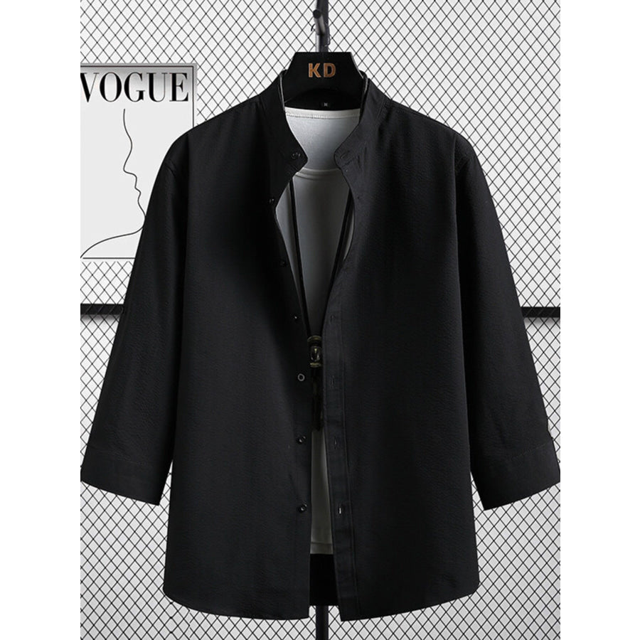Men’s Plus Size Casual Button Up Three-Quarter Sleeve Shirt Black / M Apparel and Accessories
