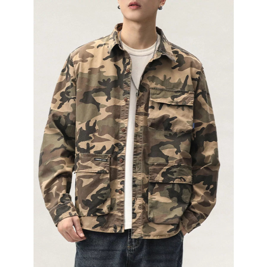 Men’s Plus Size Casual Camouflage Cargo Shirt Khaki / M Apparel and Accessories