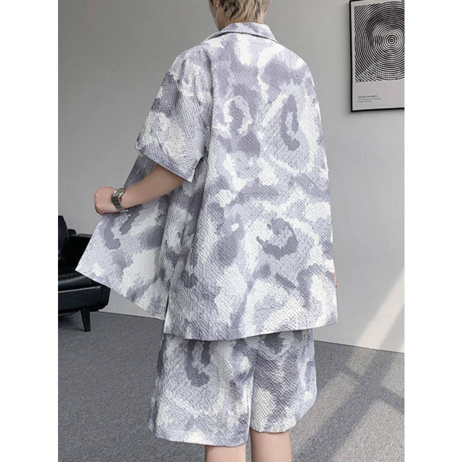 Men’s Plus Size Casual Camouflage Print Shirt & Shorts Set Apparel and Accessories