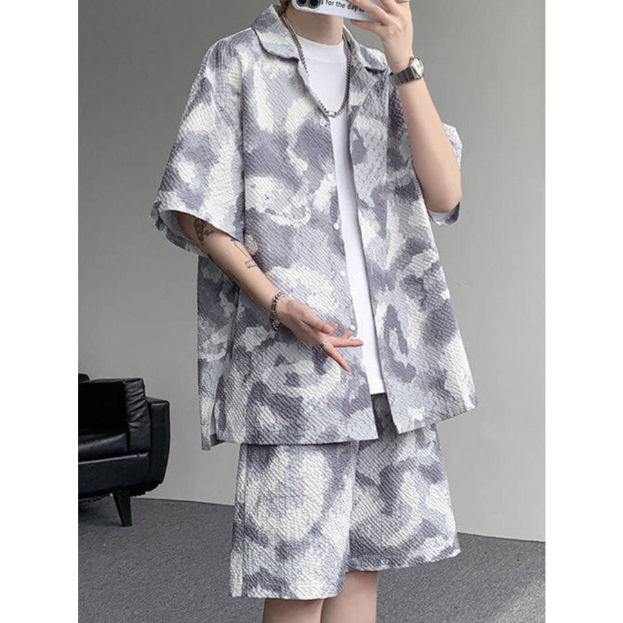 Men’s Plus Size Casual Camouflage Print Shirt & Shorts Set Apparel and Accessories