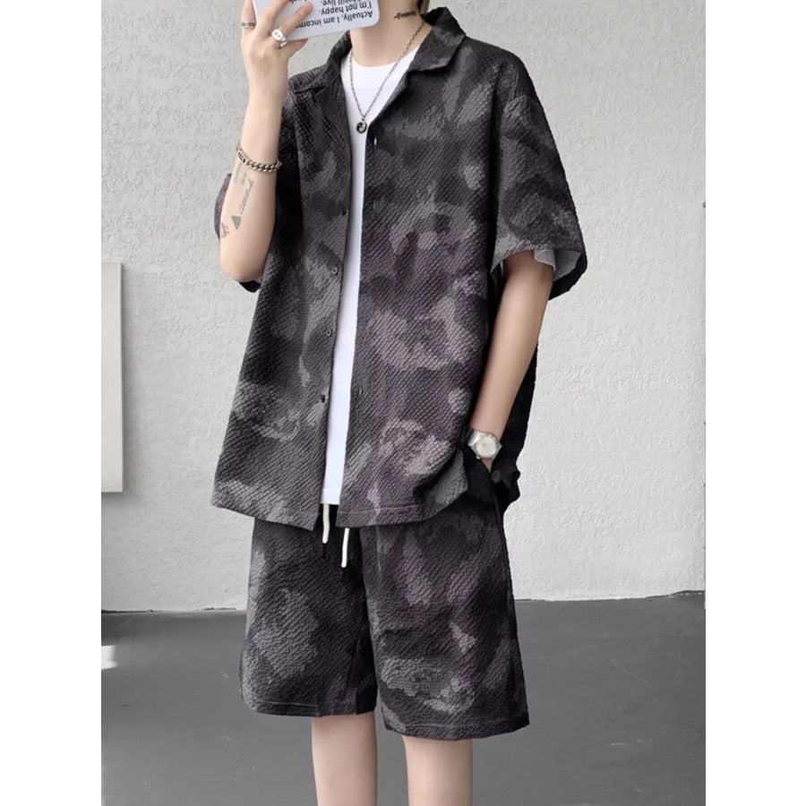 Men’s Plus Size Casual Camouflage Print Shirt & Shorts Set Apparel and Accessories