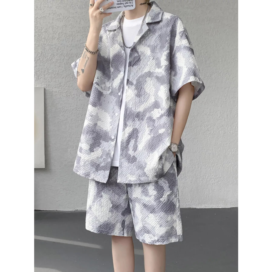 Men’s Plus Size Casual Camouflage Print Shirt & Shorts Set Apparel and Accessories