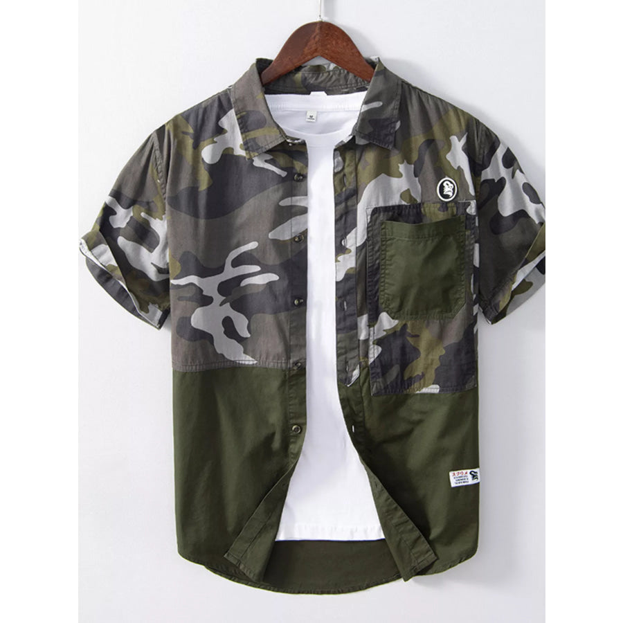 Men’s Plus Size Casual Camouflage Short Sleeve Shirt Army Green / XL Apparel and Accessories